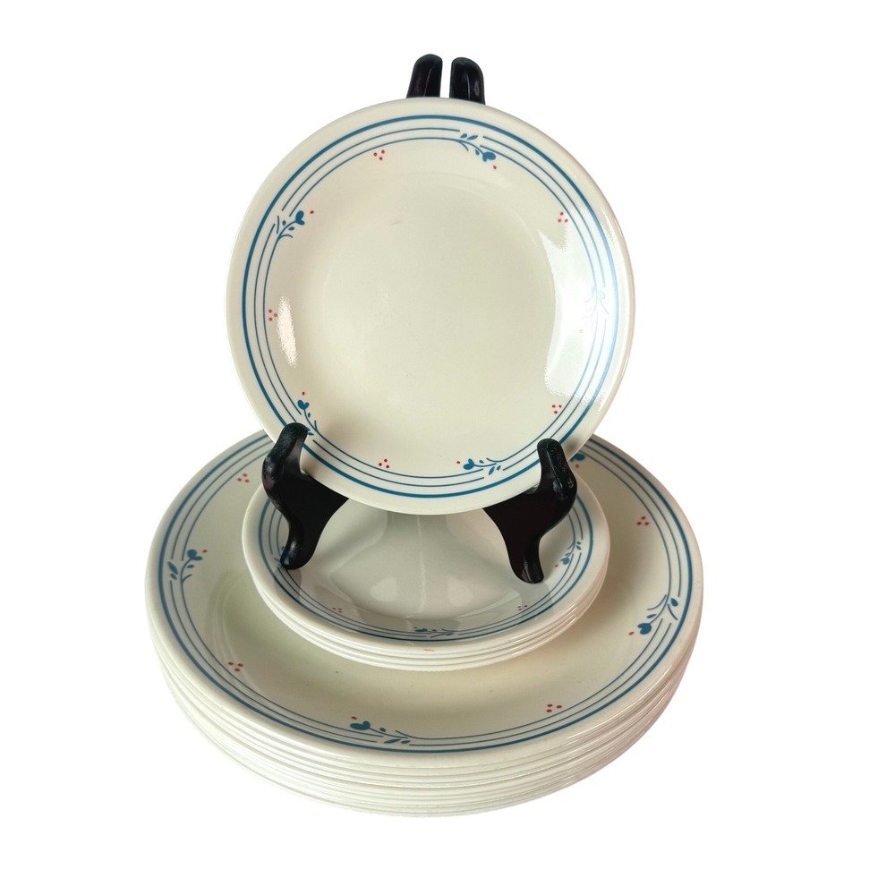 15pc Corelle Country Violets Dinner Dessert Plate Set Blue Floral White Vitrelle